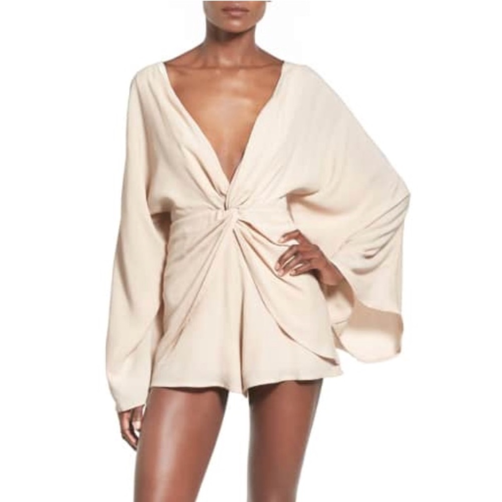 Knot waist bell sleeve romper